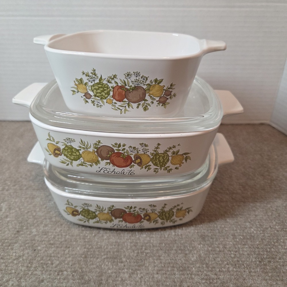 Corning Ware Spice O Life L Echalote Casserole Set 3 Dishes 2 Glass Lids 1 Lid
